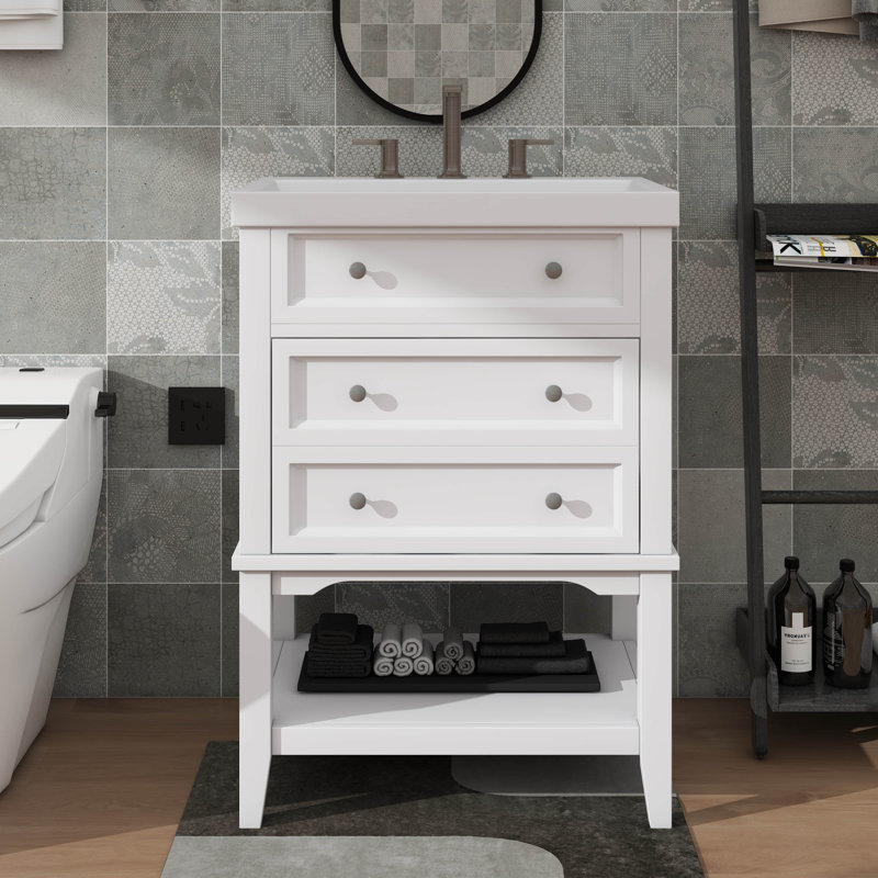 Base de meuble-lavabo 24 po avec lavabo et tiroir ouvert