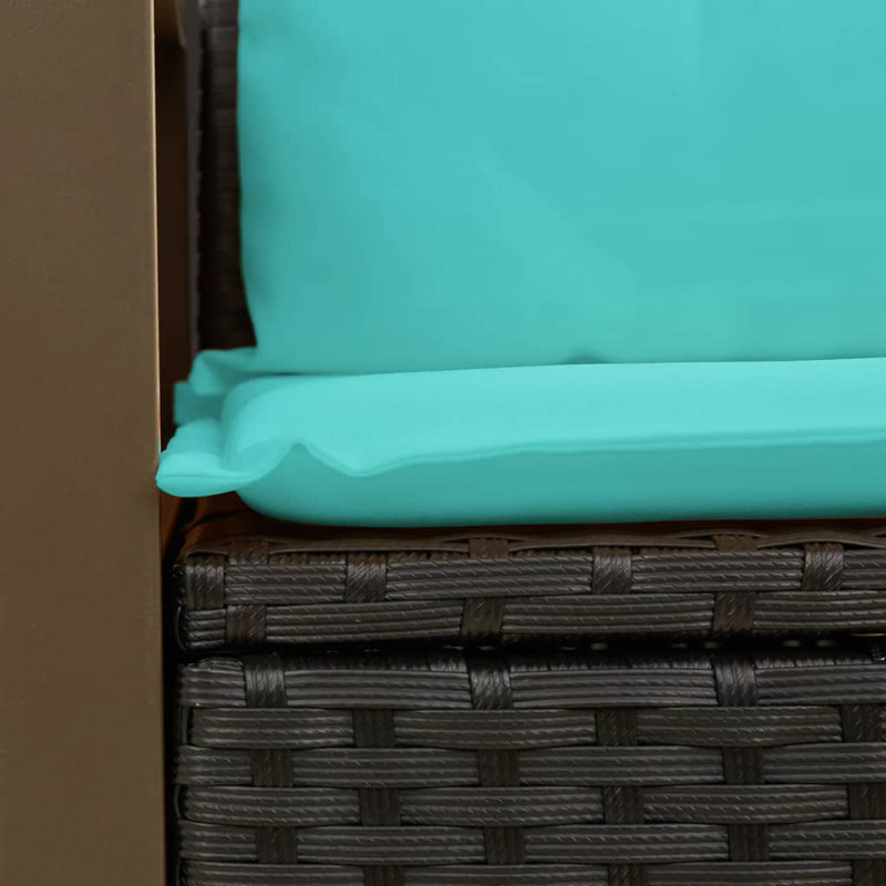 Ebern Designs Patio Sofa With Cushions 2-Seater Black Poly Rattan, Navy Blue Cushion/ Gray Frame