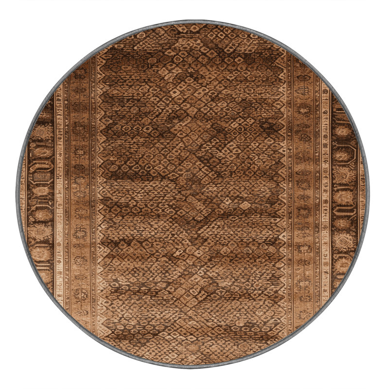 Machine Washable Persian Brown Area Rug, Round 5'