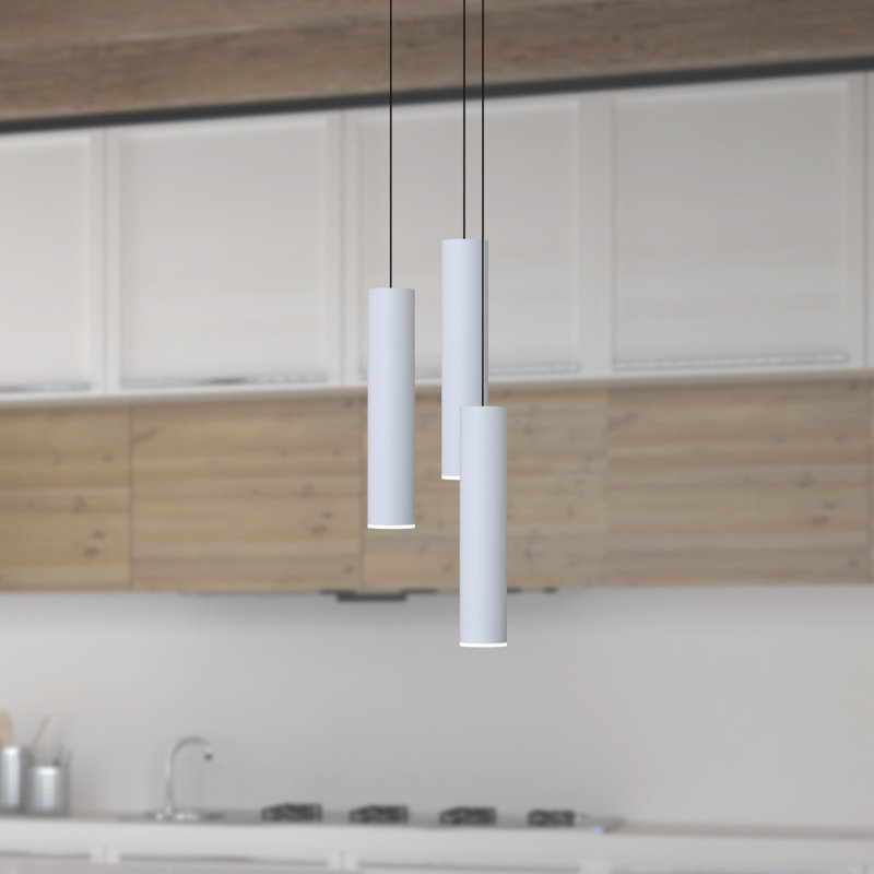 Luminaire suspendu cylindrique à 3 lumières Nevcivan, Blanc