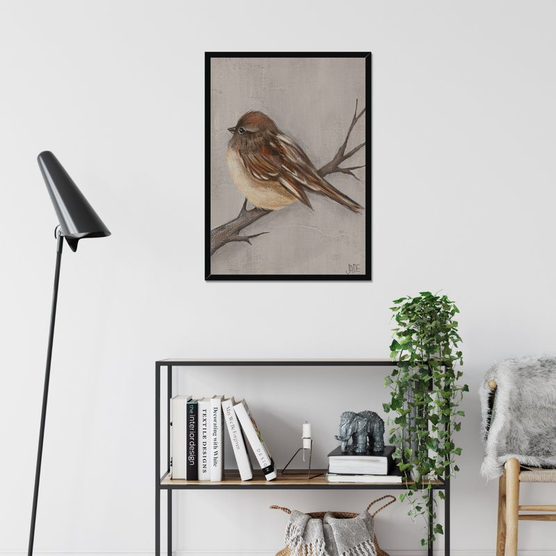 Winter Bird III by Jade Reynolds - Painting, 50cm H x 34cm W, Black Framed Paper Print