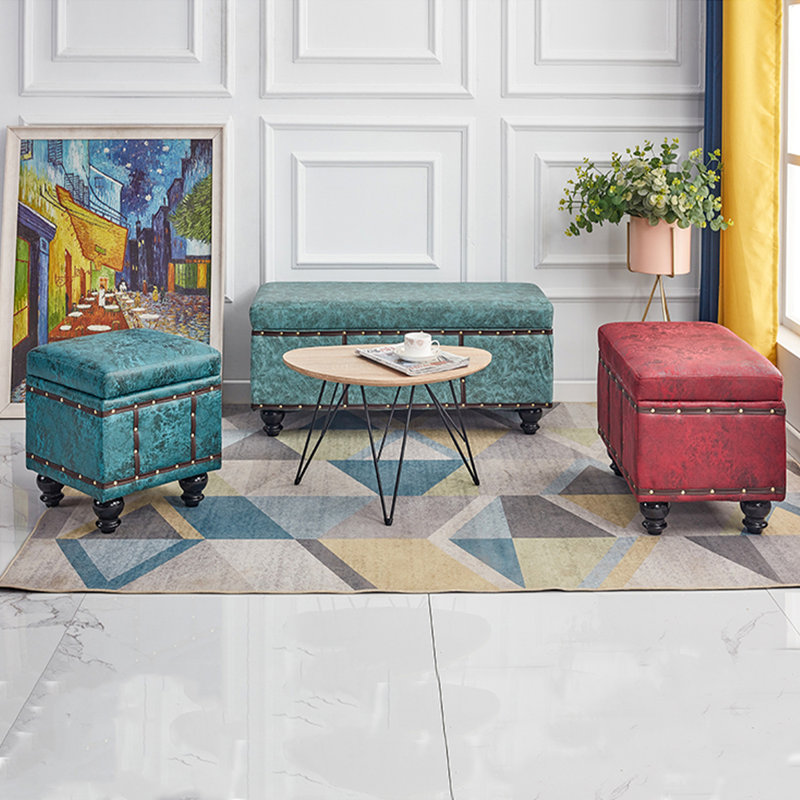 Repose-pieds avec rangement en microfibre, Bleu sarcelle clair