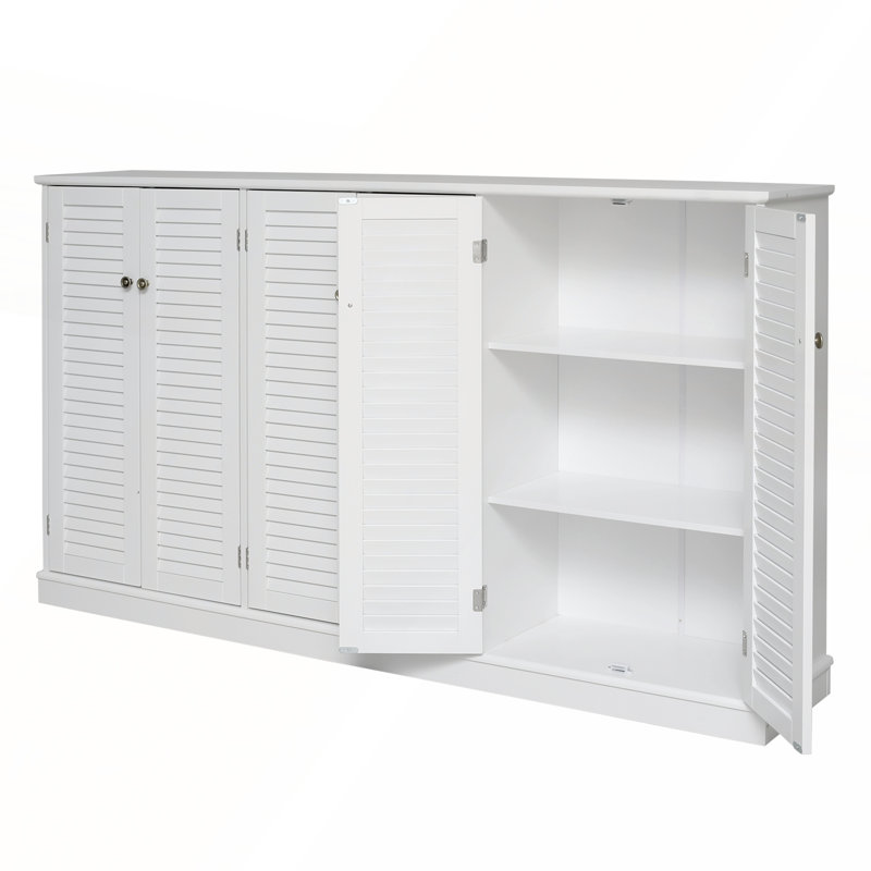 Farmhouse Sideboard Buffet Cabinet with 6 Shutter Doors for Kitchen and Living Room, White