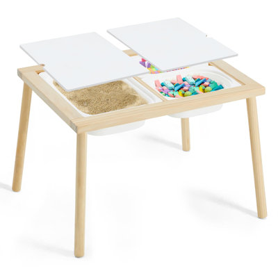 Kids Wooden Sensory Table With Storage Bins And Double Sided Lid, Sand And Water Activity Table For Toddlers And Preschool Learning