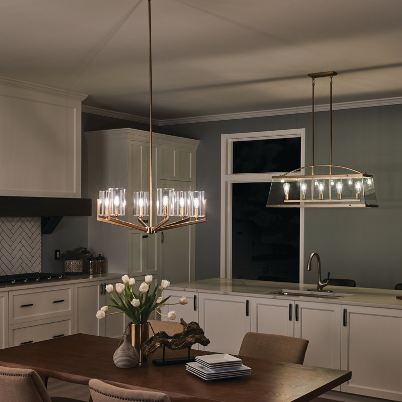 Luminaire suspendu linéaire à 5 lumières pour îlot de cuisine Salamonia, Laiton naturel brossé