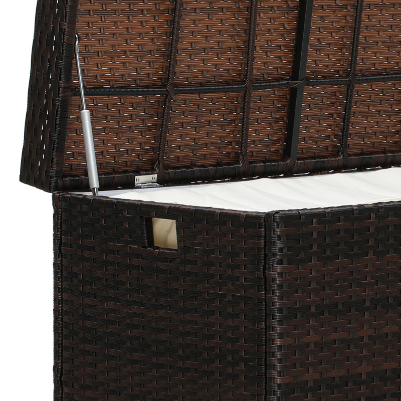Banc de rangement en osier, banc de patio, banc de véranda avec rangement et coussin Auroralynn