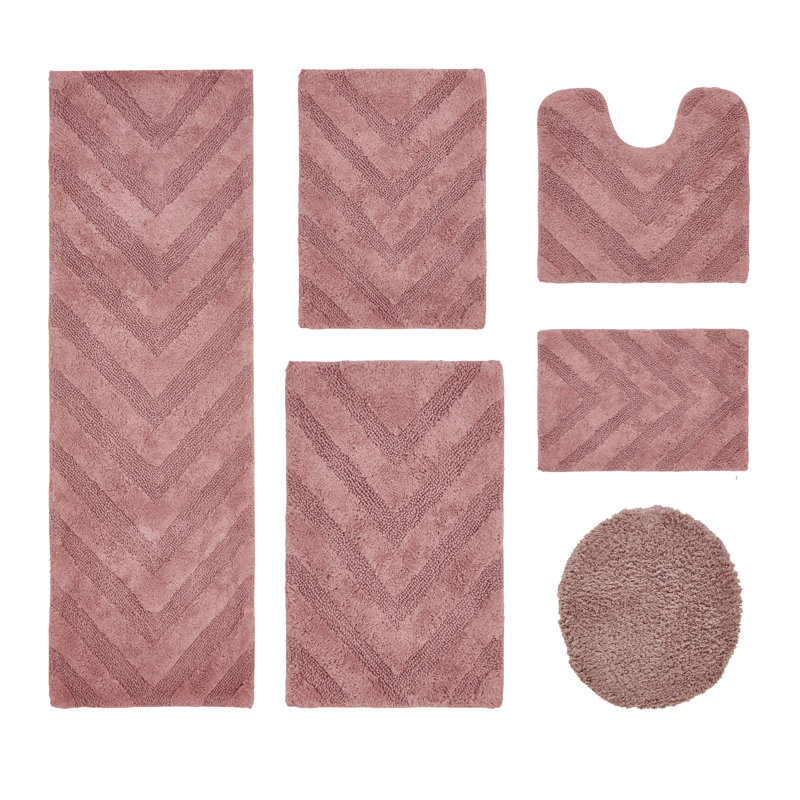 Ensemble de tapis pour salle de bain 5 pièces en coton 100% coton Hugo Premium 1990 GSM avec envers en latex anti-dérapant Hugo, certifié OEKO-TEX®, super absorbant et lavable à la machine, rose