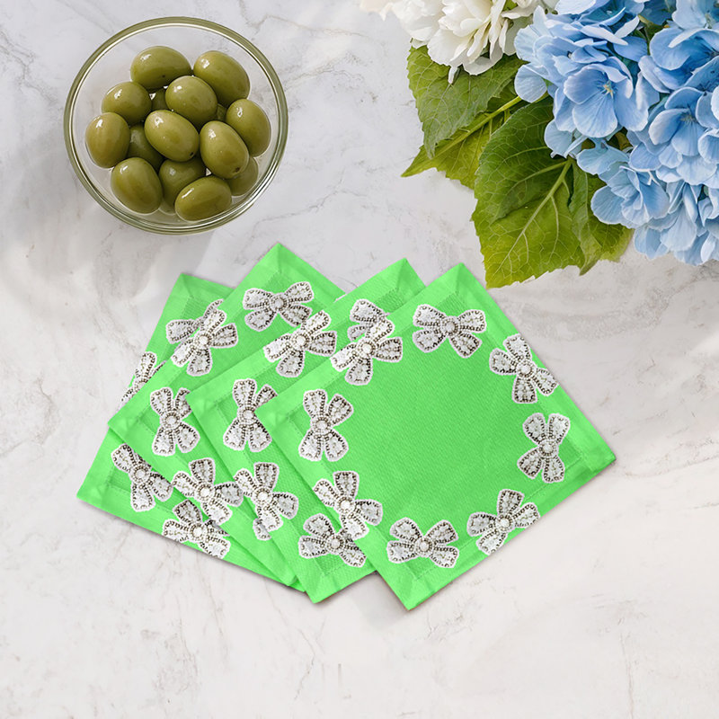 Pearl Bow Cotton Sateen Cocktail Napkins, Colony
