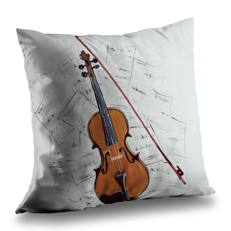 Violin on Music Sheet Throw | Office White Poly Twill Decor