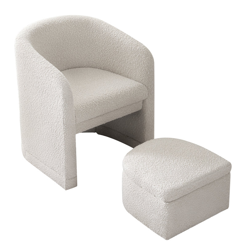 Fauteuil demi-tonneau rembourré moderne avec rangement Ottonman, Blanc