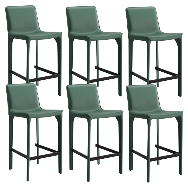Tabouret de bar H 26 po entièrement assemblé, tabouret de bar rembourré en cuir Saddle avec siège rembourré, tabouret de bar à hauteur de comptoir avec repose-pieds à structure en métal pour îlot de cuisine, vert