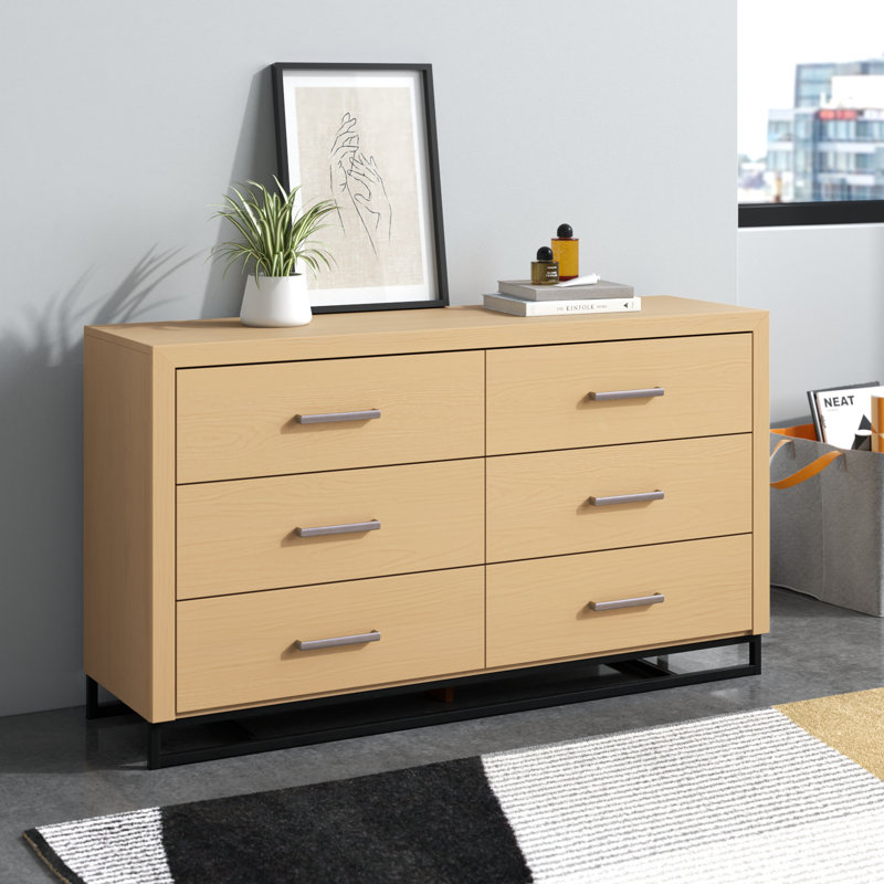 Commode double 6 tiroirs Annyston, Noyer / Noir
