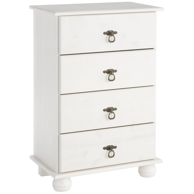 Farley Solid Wood 50cm W 4 - Drawer Chest of Drawers, White Lacquer