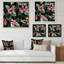 Fleurs tropicales roses sur fond noir - Décoration murale traditionnelle en bois-66838101-66838097