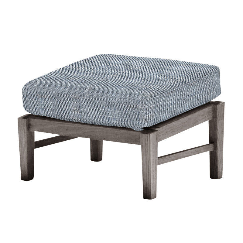 Croquet Outdoor Teak Ottoman with Cushion, Rollo Chambray InsideOut® Linen, Welt, Oyster Teak