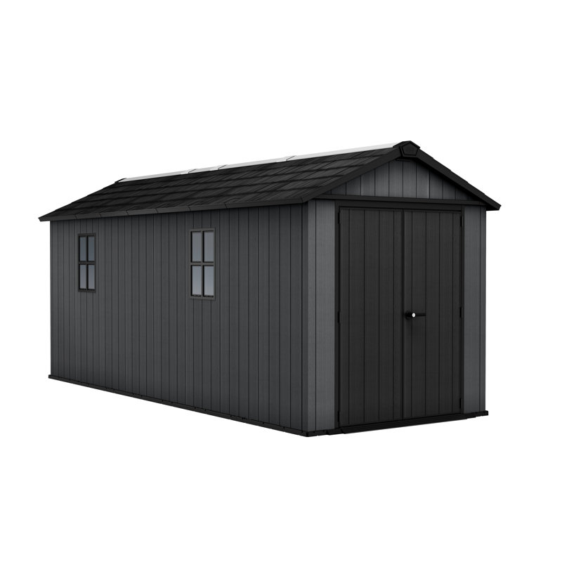Keter Newton Plus Durable Resin Outdoor Storage Shed With Floor and Double Doors for Garden Patio Furniture and Tools, Graphite Grey (6 Available Sizes)