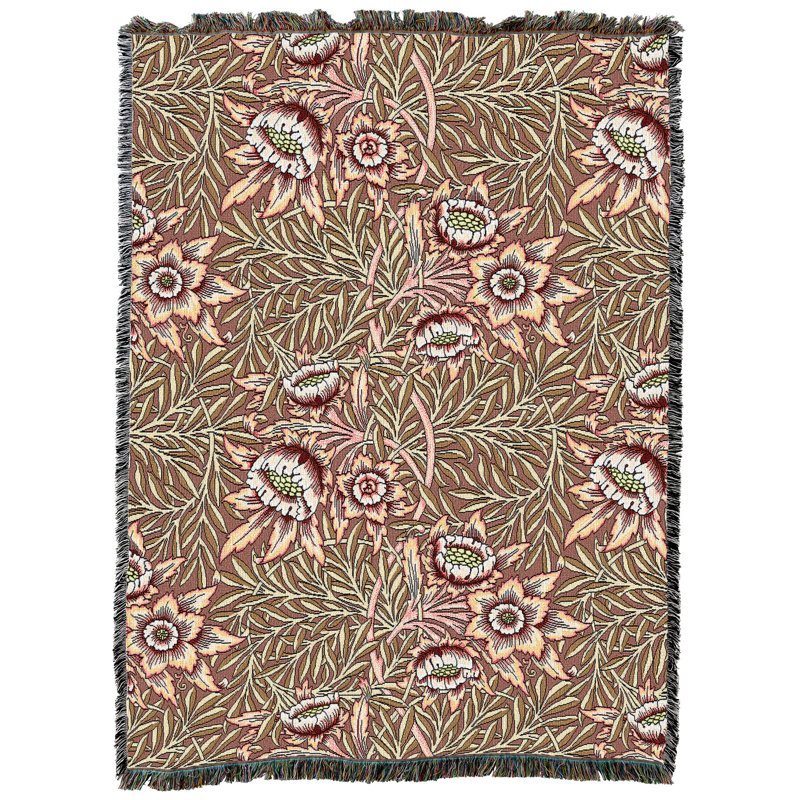 Couverture tulipe et rose poudreuse Pure Country Weavers William Morris - Artisanat d'art - Jeté en coton tissé en tapisserie