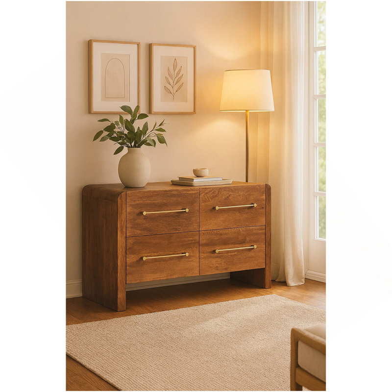 Commode 4 tiroirs Oakline en bois massif, brun, 4 tiroirs, Marron clair