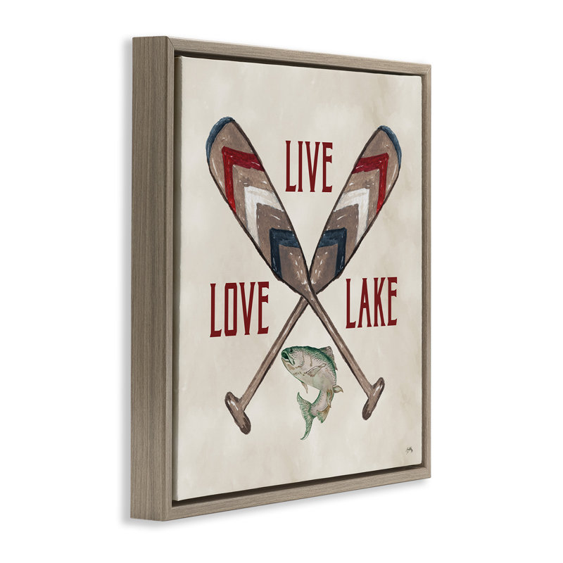 «Live Love Lake Oars», art mural encadré par Elizabeth Medley, Cadre flottant orme Montalcino, H 25 po x l 25 po