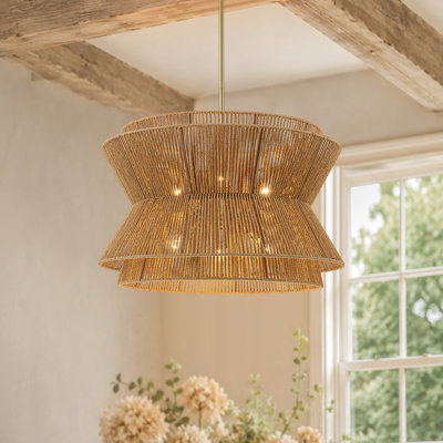 6-Light Handwoven Natural Paper Rope Adjustable Chandelier with Woven Hourglass Shade