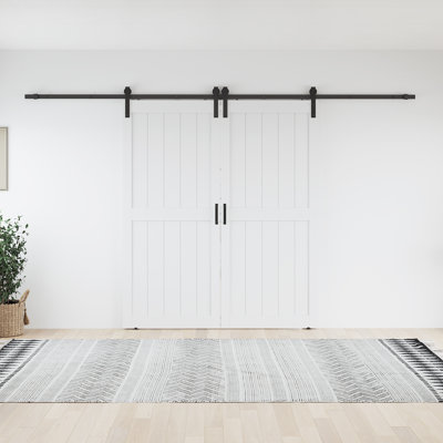 Manufactured Solid Wood Paneled Double Sliding Barn Doors With Installation Hardware Kits