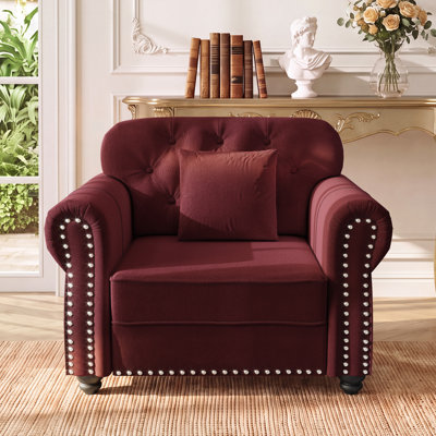 41.3" Mid-Century Chesterfield Single Sofa, Upholstered Velvet Tufted Accent Chair With 1 Pillow
