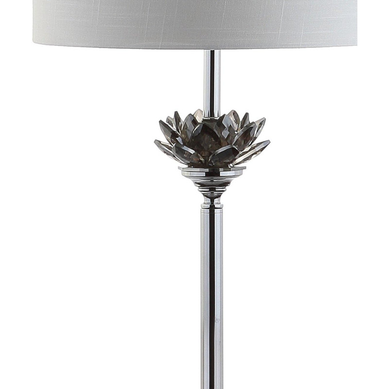 Led Floor Lamp With Smoked Crystal Accent And Cotton Drum Shade, Contemporary Design For Living Room, Bedroom, Office
