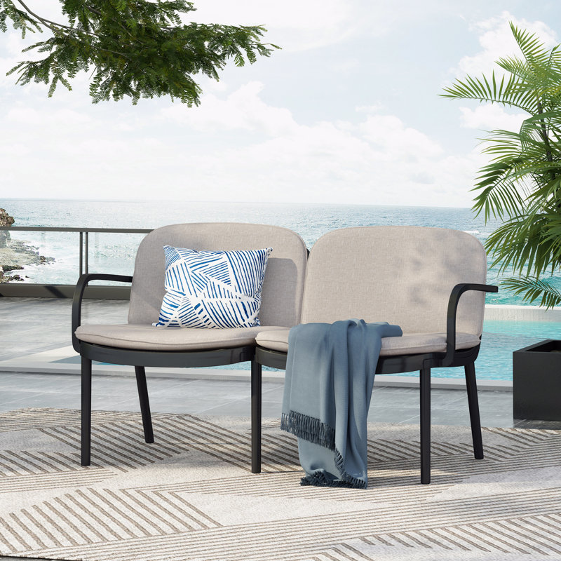 Causeuse d'extérieur pour terrasse, structure en PP noir avec coussin beige, Beige, Noir