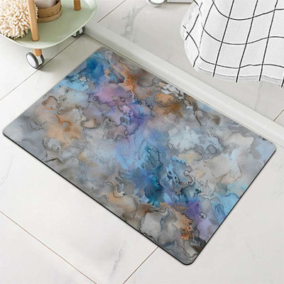 Diatomaceous Earth Bath Mat,Earth Tones with Blue Non-Slip Volume Super Absorbent Fast Drying Eco-Friendly Easy to Clean for Bathroom Kitchen Door mat 16×24Inch (40 * 60cm)