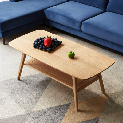 Solid Wood Center Low Table, Can Be Used As A Coffee Table / Desk, With Storage Rack, Non-toxic Spray Environmentally Friendly, Oak Texture Is Easy To Clean, Easy To Assemble