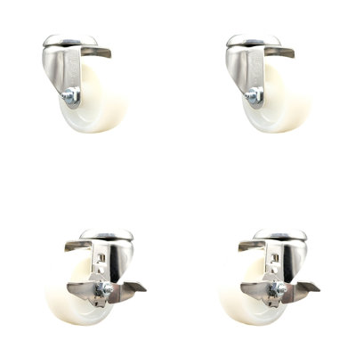 Nylon Swivel Bolt Hole Caster Set with 2 Lock Brakes