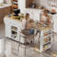 Extendable Kitchen Island With Power Outlet, Rolling Mobile Kitchen Cart With Storage | Includes Drawers, Cabinet, Spice Rack, Towel Rack, Locking Casters