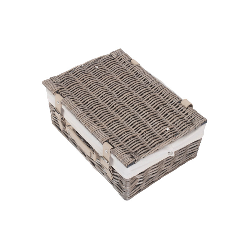 Wicker Basket with Lining, Antique Wash Hamper/White Lining