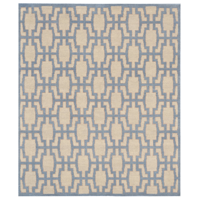 Della Hand Knotted Wool Geometric Area Rug, Rectangle 6' x 9', Blue