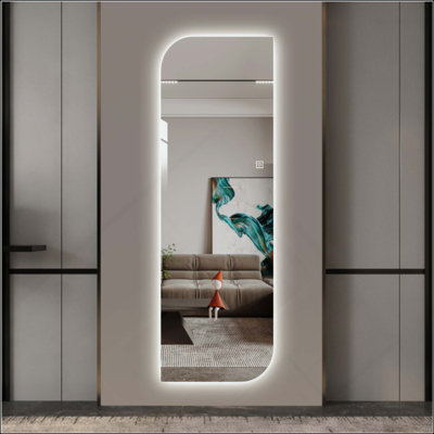 LED Full Length Wall Mirror, Irregular Shape Design,Dimmable Lighting, 5Mm Copper-Free Glass, Hardwired Or Plug-In, For Entryway, Bedroom & Salon