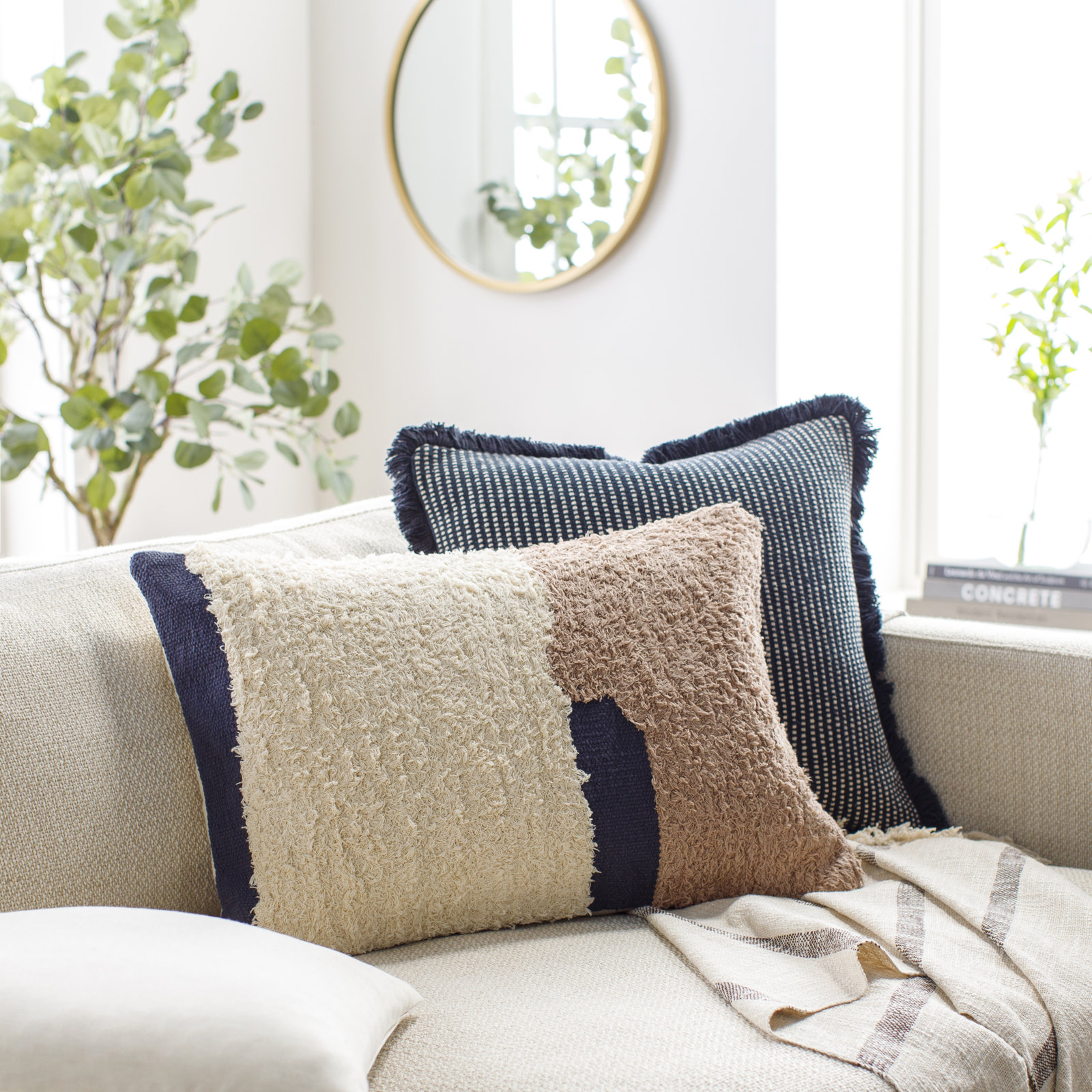 Hiba Embroidered Cotton Lumbar Throw Pillow, Polyester/Polyfill