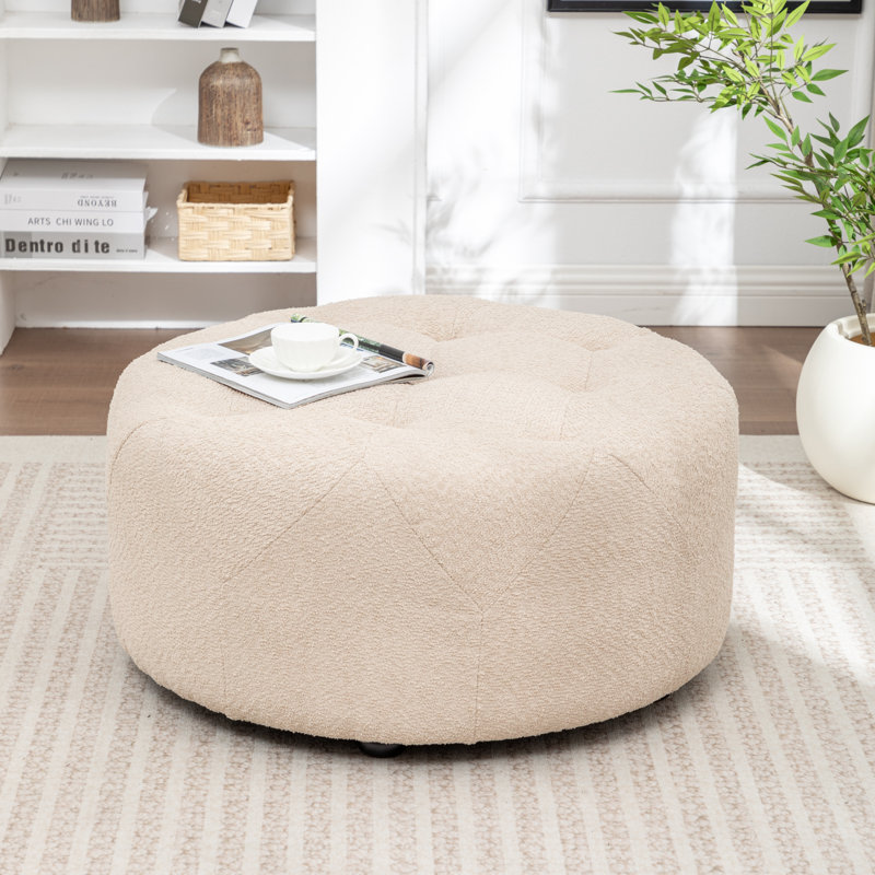 Castanedo Upholstered Round Ottoman, Boucle - Warm Beige