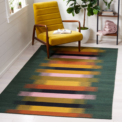 Dhurries Flat Weave Wool/Cotton Rug in Yellow/Brown
