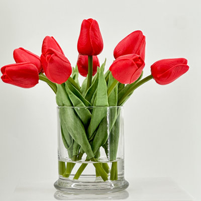 Small Head Faux Tulips In Vase, Small Size Centerpiece