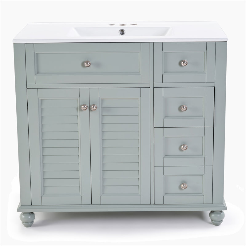Bathroom Vanity With Sink, Wood Frame Bathroom Vanity With Soft-Close Drawers, Blue Gray