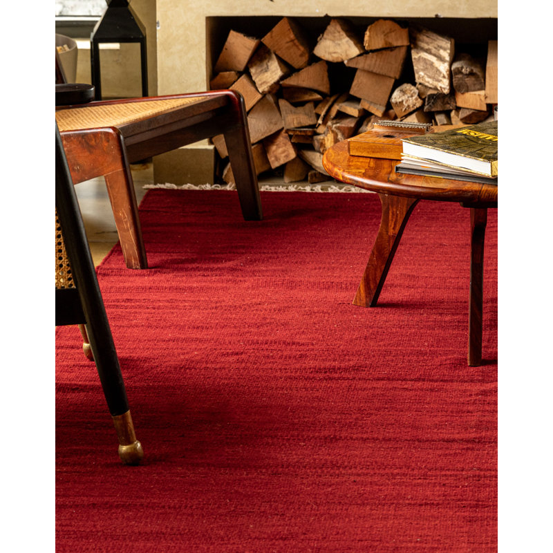 Tapis kilim en laine tissés à la main et à plat Alithea, Rouge, Rectangulaire 8 pi x 10 pi