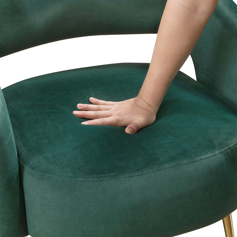 Candide 27.5" Modern Glam Accent Chair with Velvet Fabric Upholstery, Metal Legs in Gold Finish, Foam Wrapped in Poly Fiber