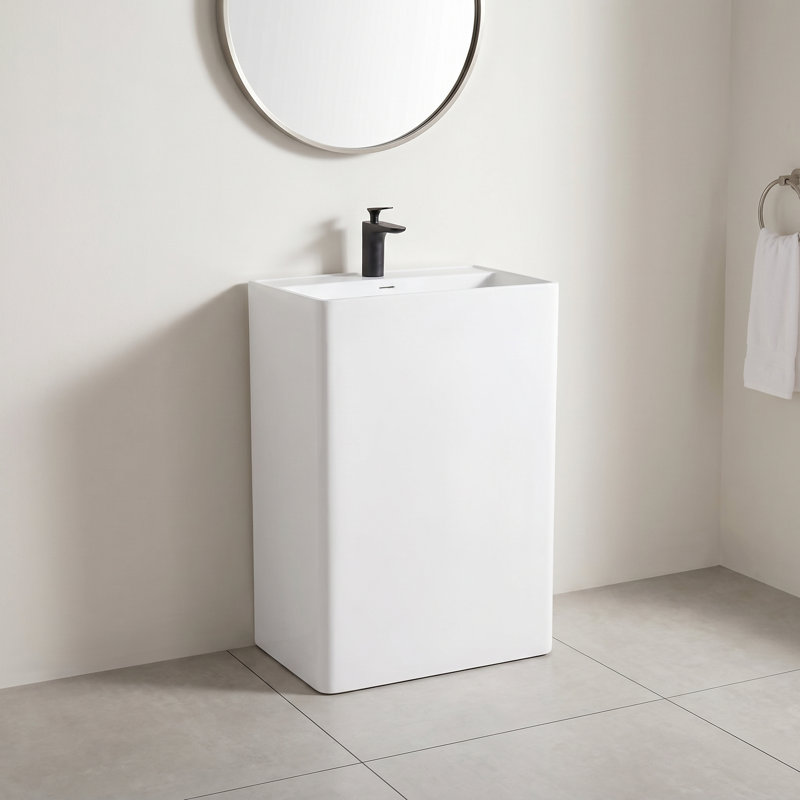 Pensen 35'' Tall Solid Surface Rectangular Pedestal Sink Bathroom Sink with Overflow