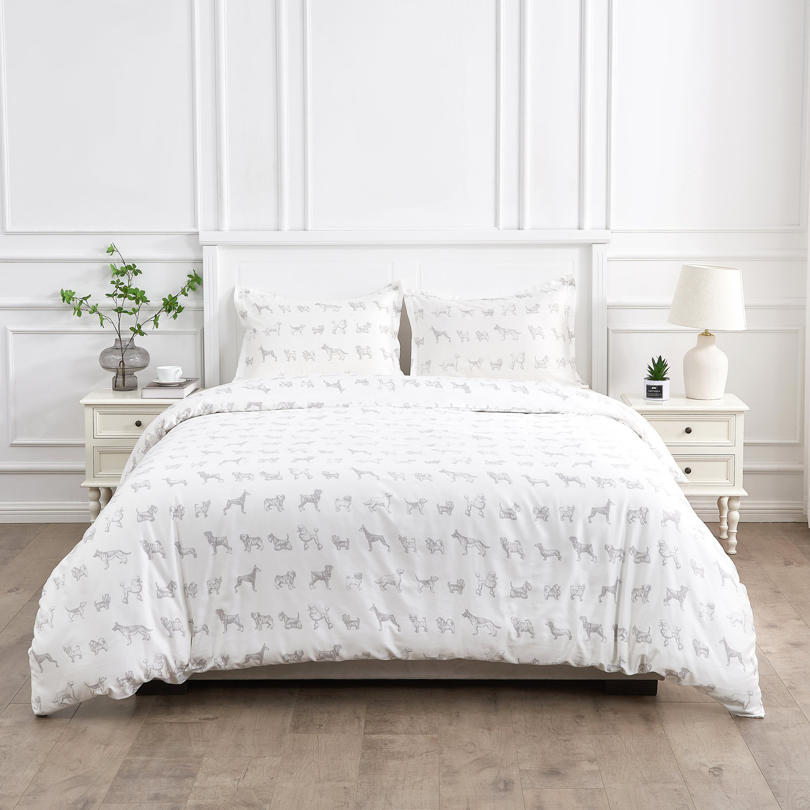 Auggie 100% Cotton Sateen Duvet Cover Set, Queen Duvet Cover + 2 Standard Sham