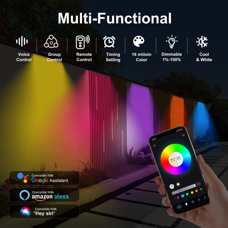 Linkable RGBCW LED Wall Washer Light, IP65 Waterproof Color Changing Light Bar for Outdoor Wall Wash, 180W Dimmable Uplight with APP & RF Remote Control, Music Sync, Timer