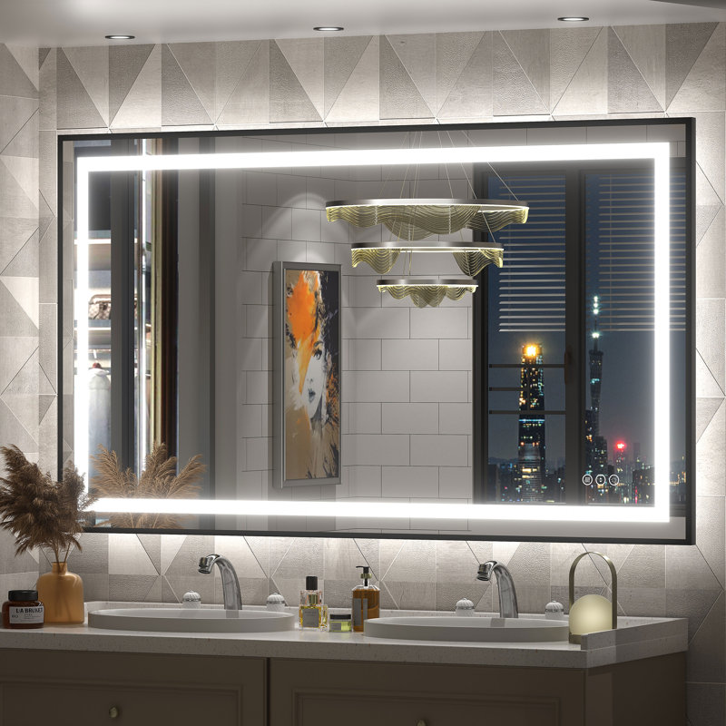 Wayfair Basics® UL Certified Front & Back LED Anti-Fog Tempered Glass Framed Bathroom/Vanity Mirror, 51" x 30"