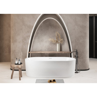 67" Freestanding Bathtub In Glossy White Acrylic, Oval Design, Pop - Up Drain, Spacious And For Bathroom Soaker Tub, Finish, Acrylic Material, Overflow, Comfortable Stylish