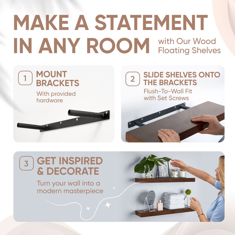 Kaveah 2 Piece Solid Wood Floating Shelf, American Walnut