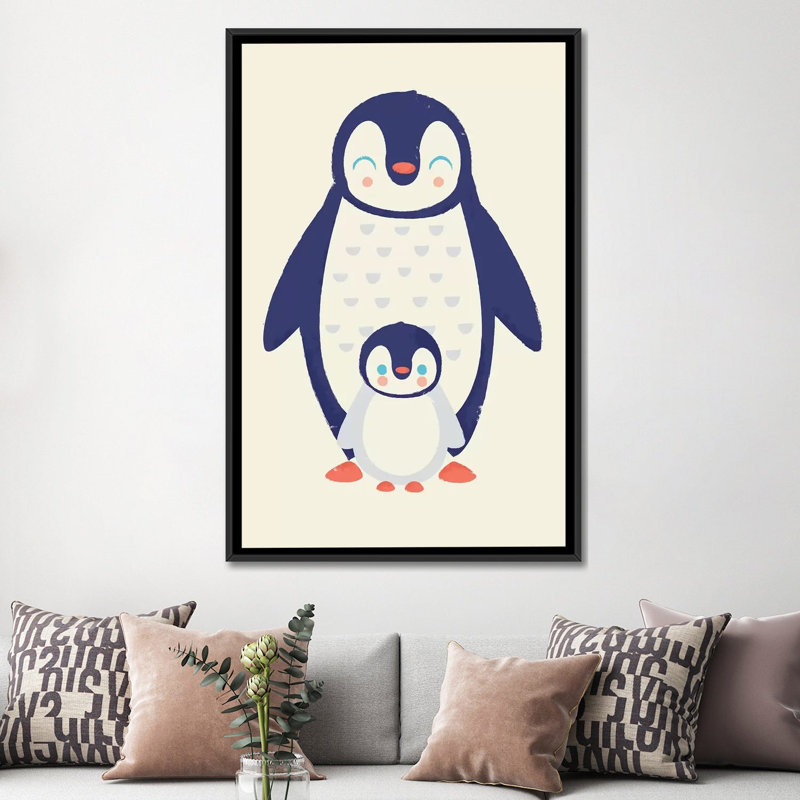 « maman penguin' », impression sur toile tendue, H 26 po x l 18 po x P 1,5 po, Toile avec cadre noir