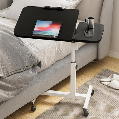Table de chevet mobile à roulettes avec table à roulettes à hauteur réglable 23,6 37,4 po avec surface inclinable à 90 degrés pour le bureau à domicile
